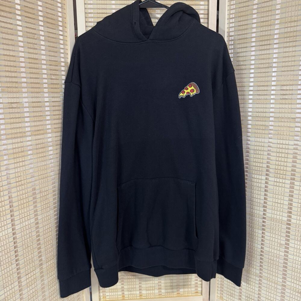 And Now This Hoodie Men's Size Medium Black Pullover Pizza Logo